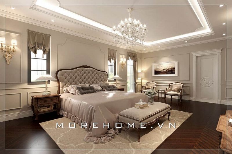 Thiết kế giường ngủ chung cư, biệt thự cao cấp phong cách tân cổ điển sang trọng, tinh tế